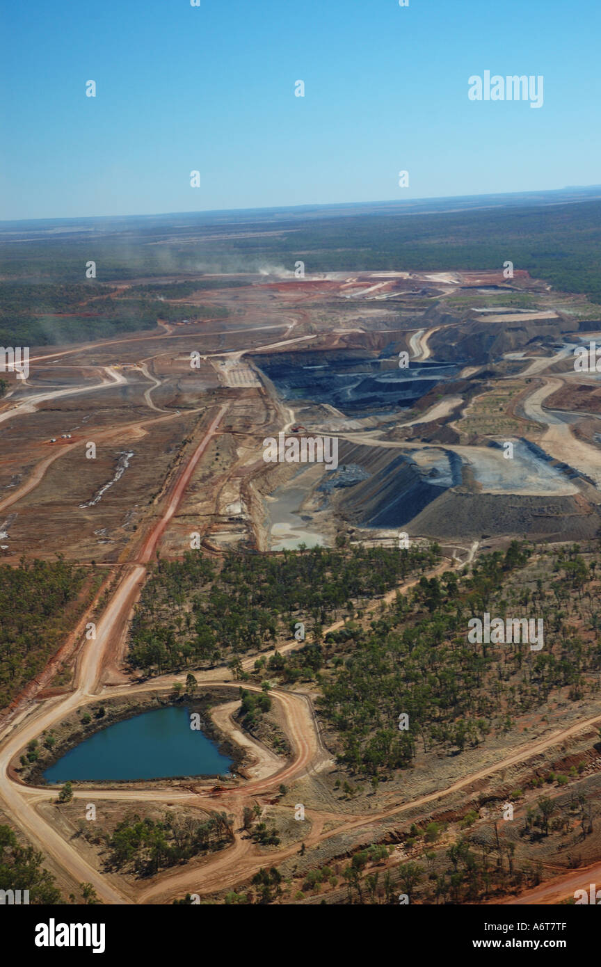 Aerial view of drag line at Central Queensland coal mine Australia earth Stock Photo