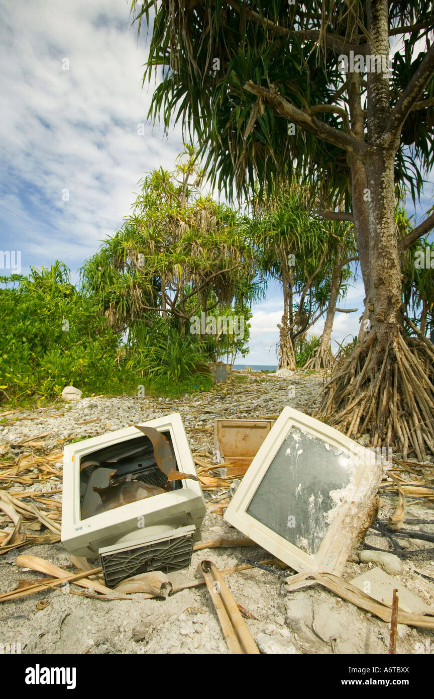 Computer monitor discarded on the beach on Funafuti, Tuvalu Stock Photo ...