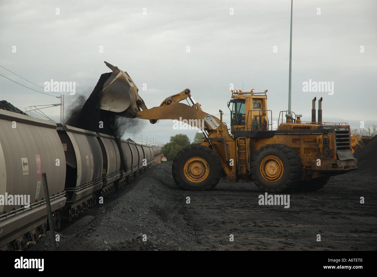 front end loader and rail wagons Central Queensland Coal Mine Stock