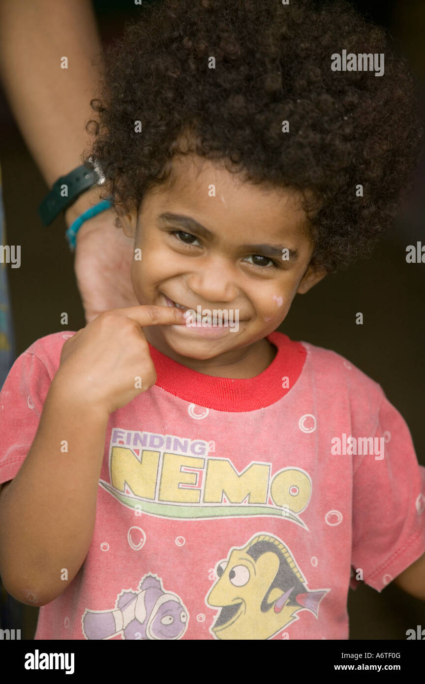 a Fijian child in Bukaya village, Fijian Highlands, Stock Photo