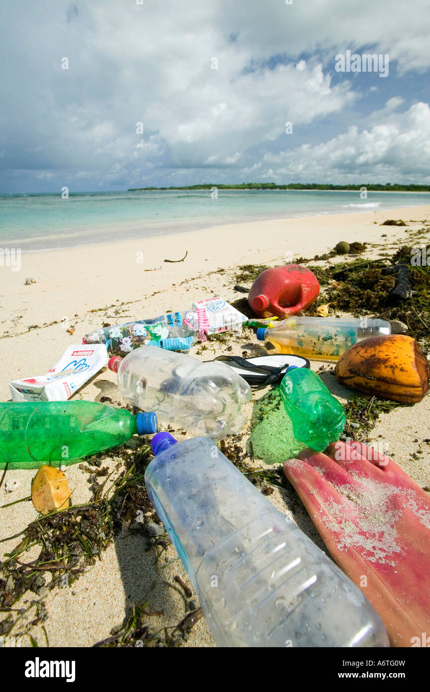 Rubbish on Nantandola Beach, Fiji Stock Photo