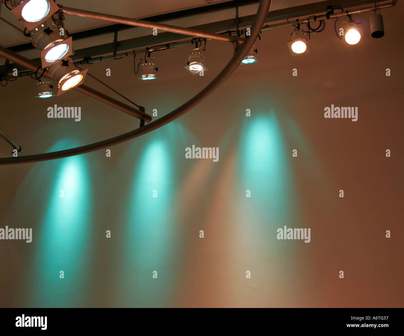 Theatre Lighting Rig on stage looking up Stock Photo Alamy