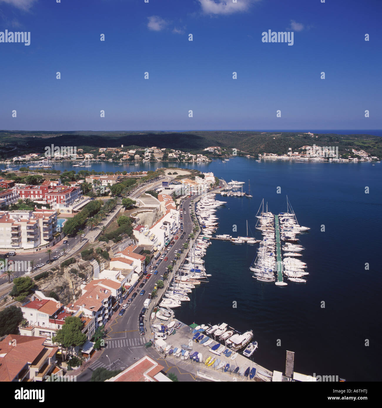 Aerial image of Mahon Yacht Club Puerto de Mahon / Port of Mahon / Mao, Menorca / Minorca, Balearic Islands, Spain. Stock Photo
