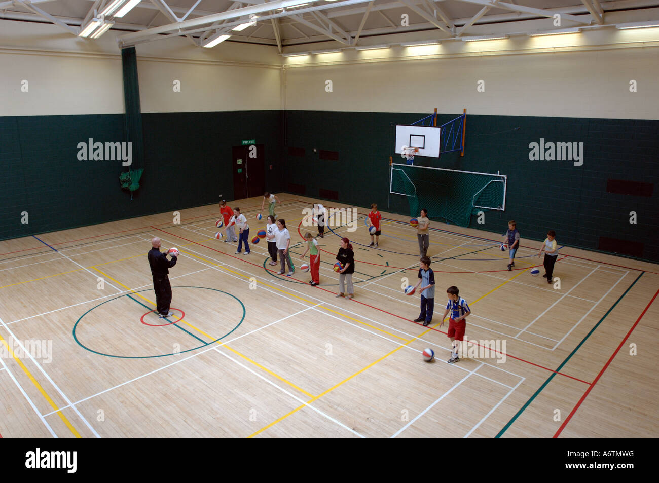 Bird's eye view of the main sports hall, Stanley Leisure Centre, Falkland Islands Stock Photo