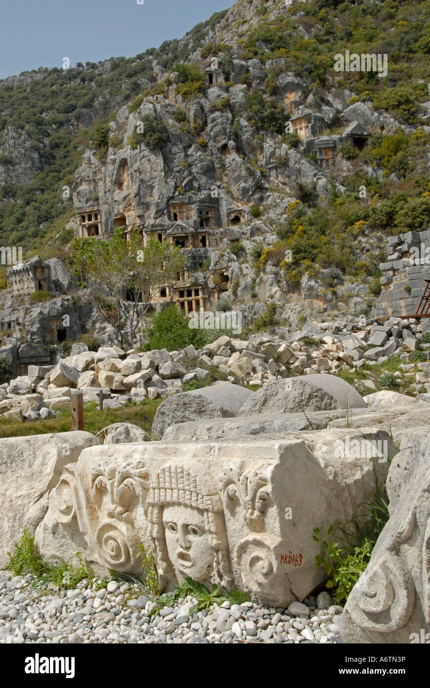 Ruins in the ancient Greek town of Myra in Lycia where the town of Kale or Demre is today, located in Antalya Province of Turkey Stock Photo