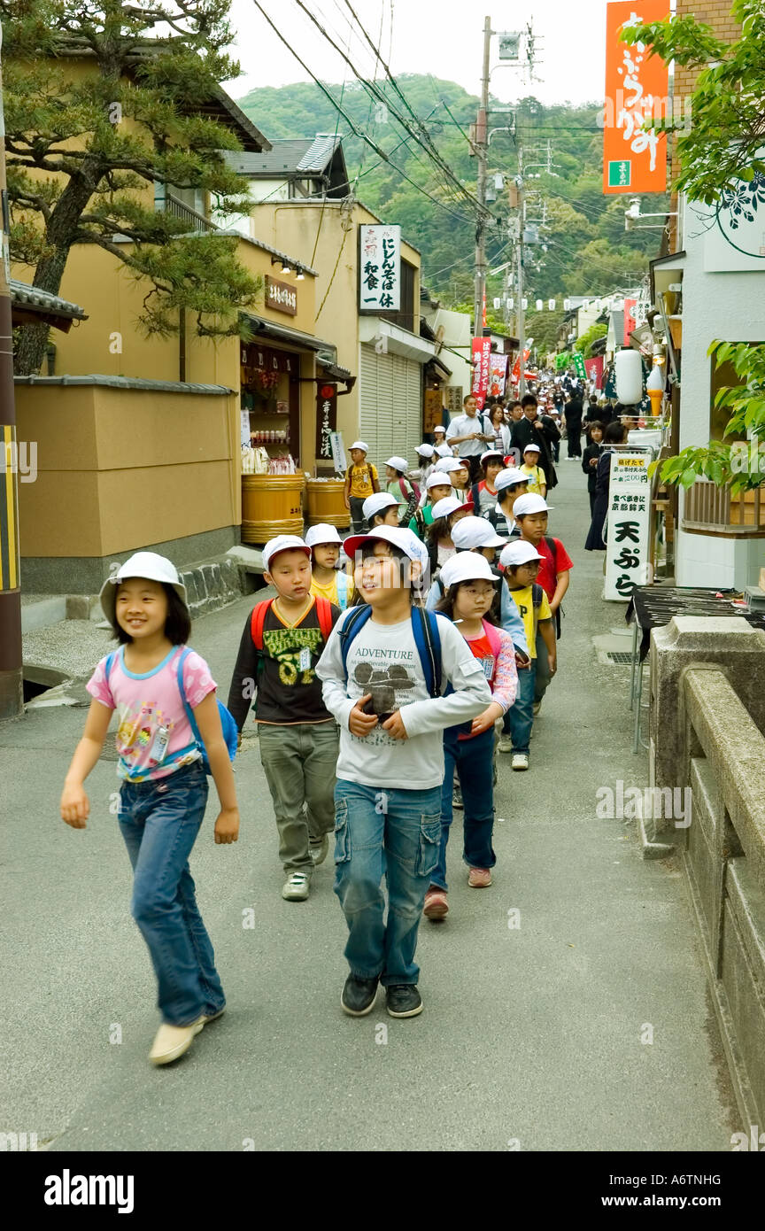 Japanese elementary school students on a school trip Kyoto Japan Stock Photo