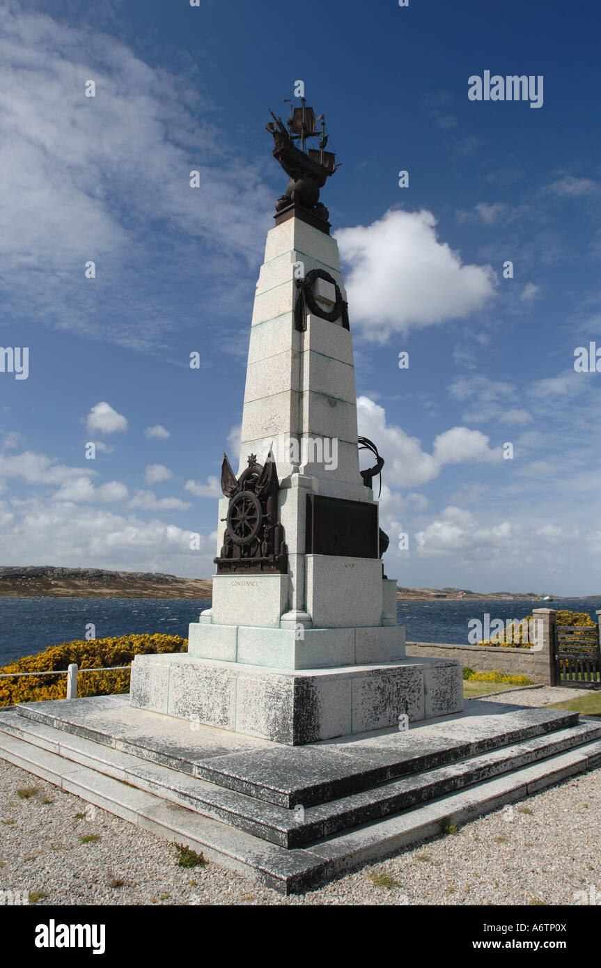 Memorial to the British Naval squadron from Stanley who defeated the German fleet at the Battle of the Falkland Islands 1914 Stock Photo
