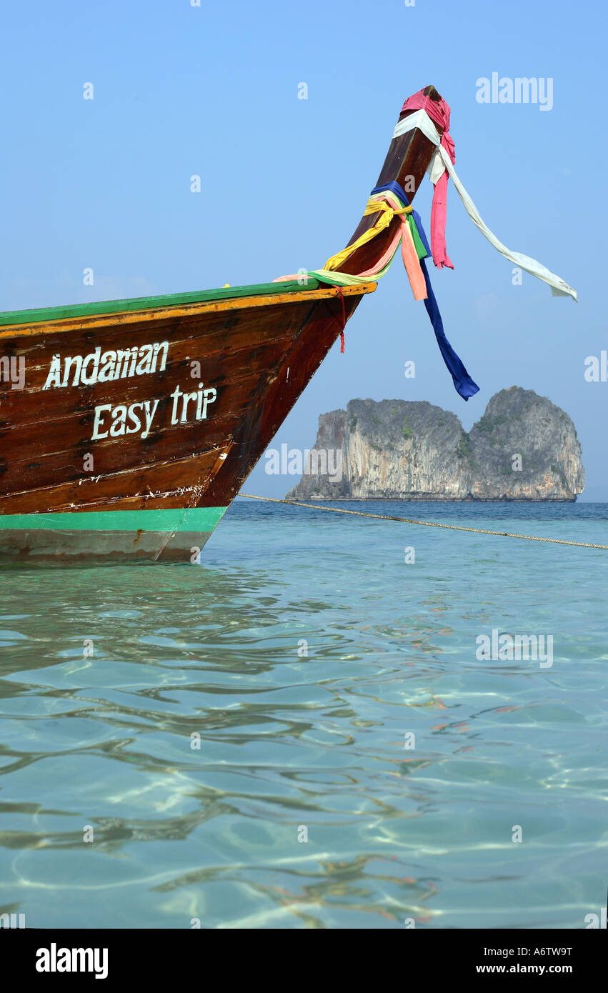 Longtail boat at the island Koh Ngai (Koh Hai) - Andaman Sea in Thailand, Asia Stock Photo