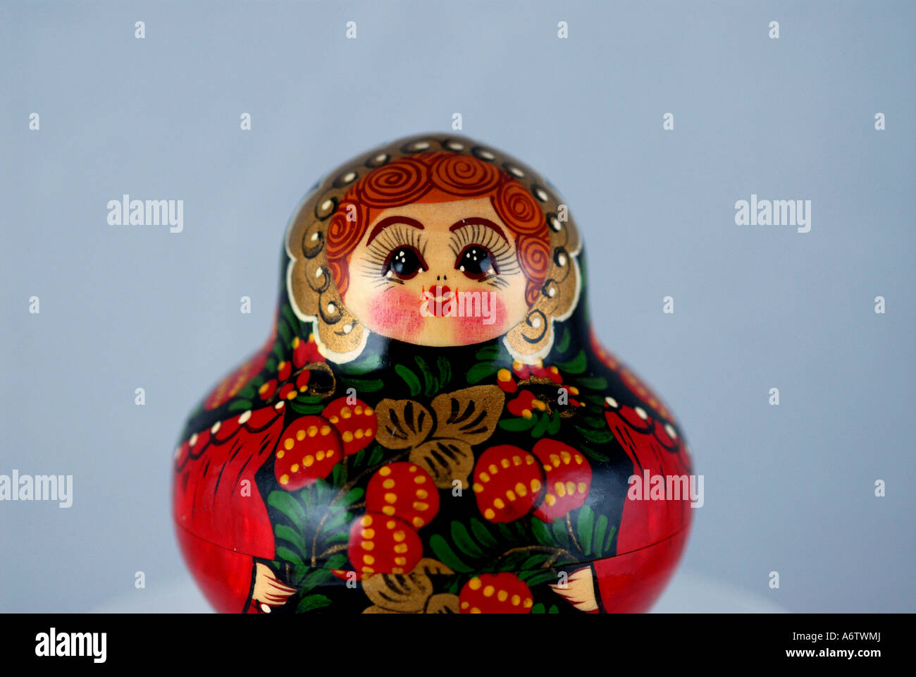 Russian nesting doll red squat painted flowers iconic russian souvenir moscow Stock Photo