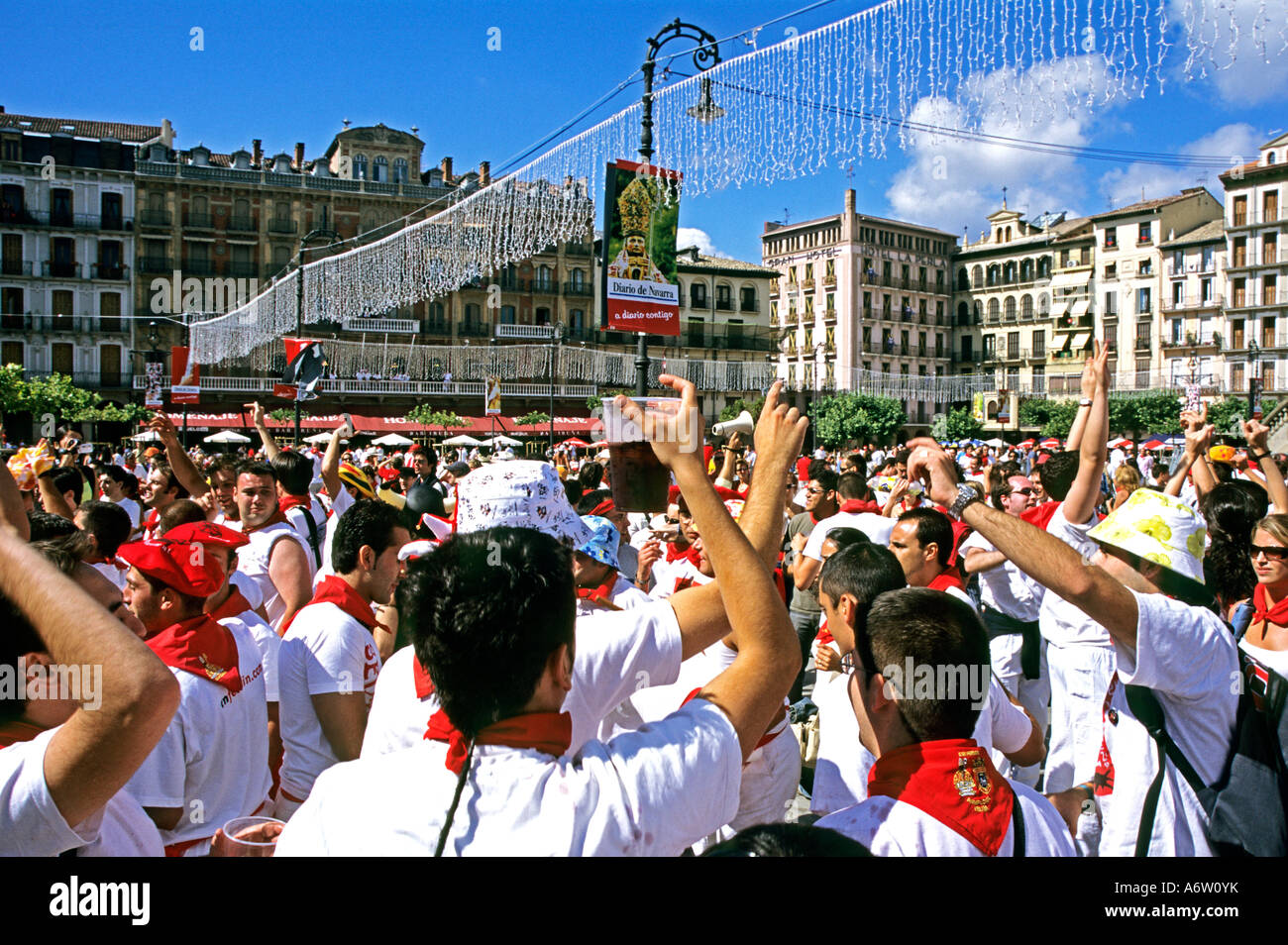 Fiesta in Pamplona with bull race yearly from 06 to 14 of july, Pamplona Spain Stock Photo