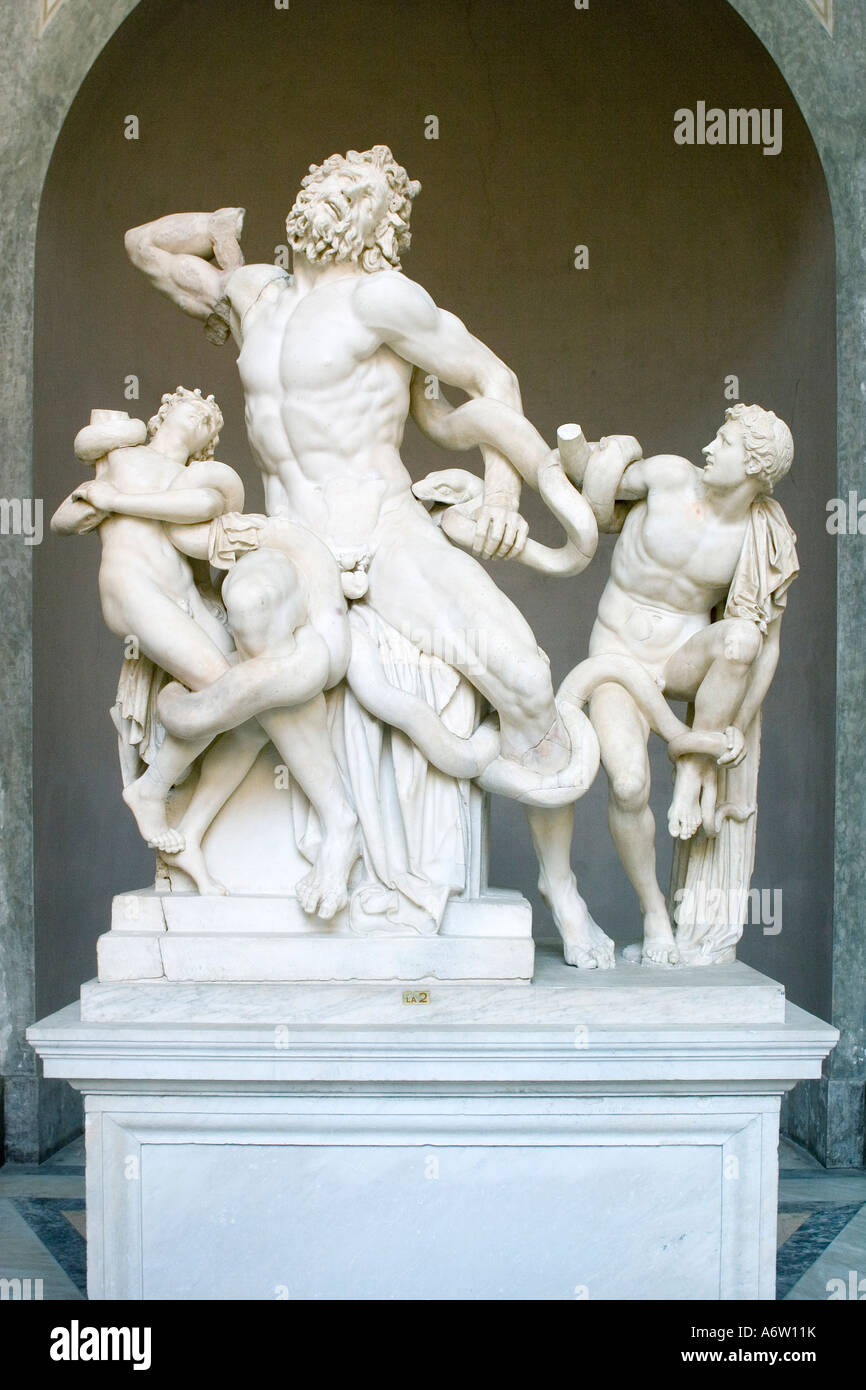 The statue of Laocoon and His Sons, also called the Laocooen Group, monumental marble sculpture, Vatican Museums, Rome, Italy Stock Photo