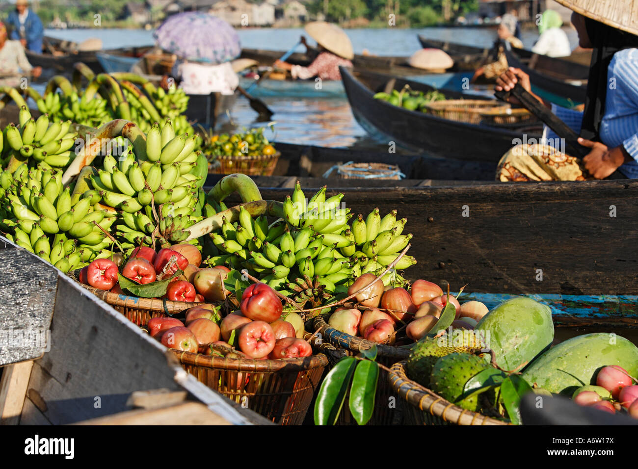 Floating market near Banjarmasin, South-Kalimantan, Borneo, Indonesia Stock Photo