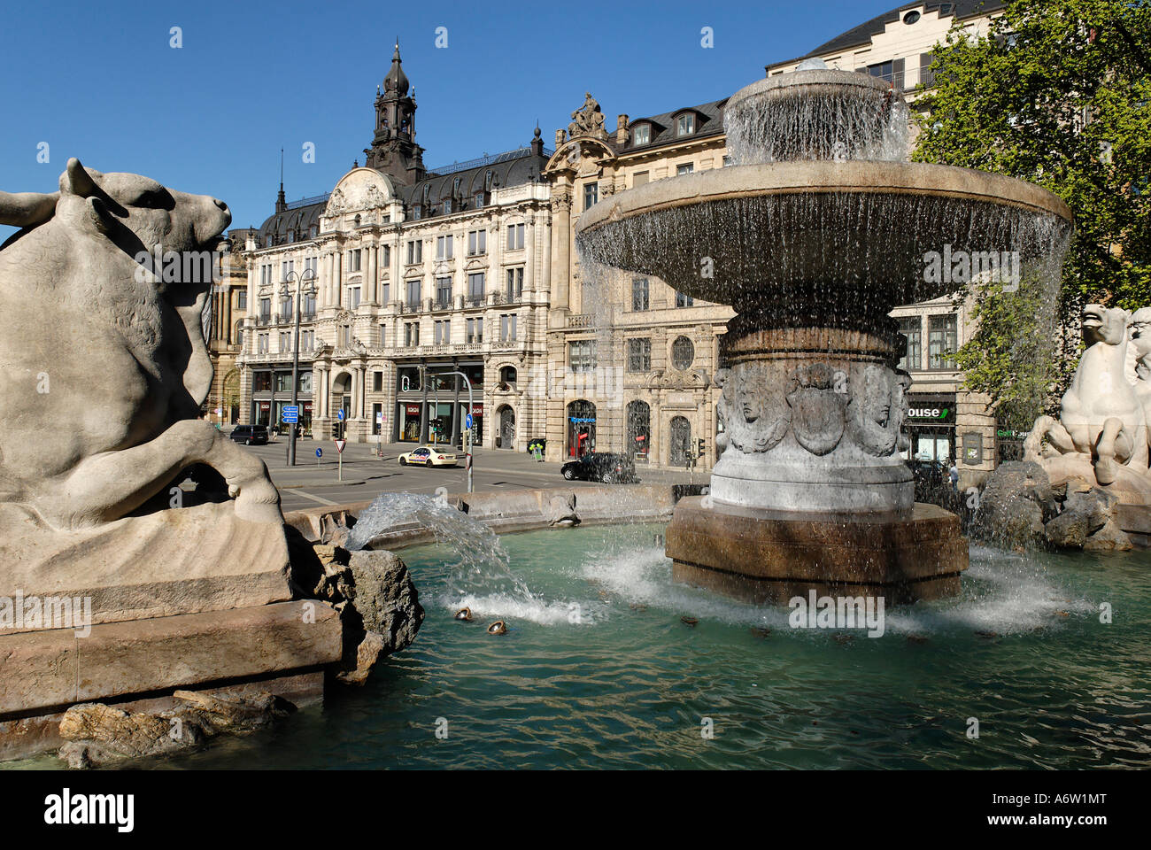 Wittelsbacher fountain at Lenbach Platz, Munich, Bavaria, Germany Stock Photo
