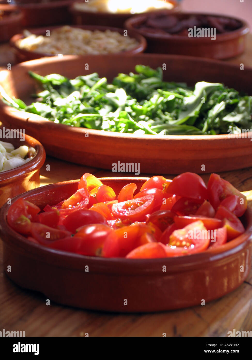 Bowls of traditional Israeli food, Jerusalem Stock Photo Alamy