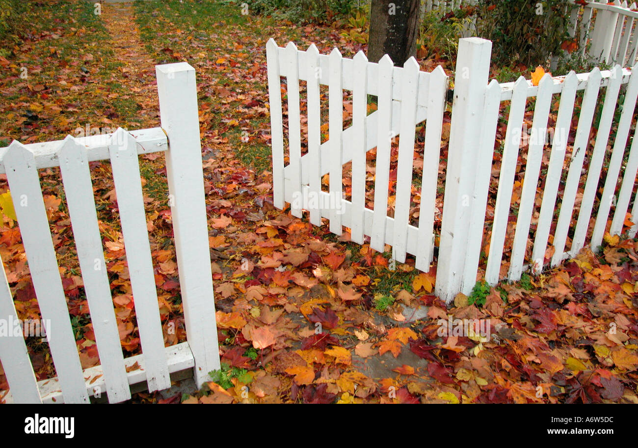 White gate in picket fence hi-res stock photography and images - Alamy