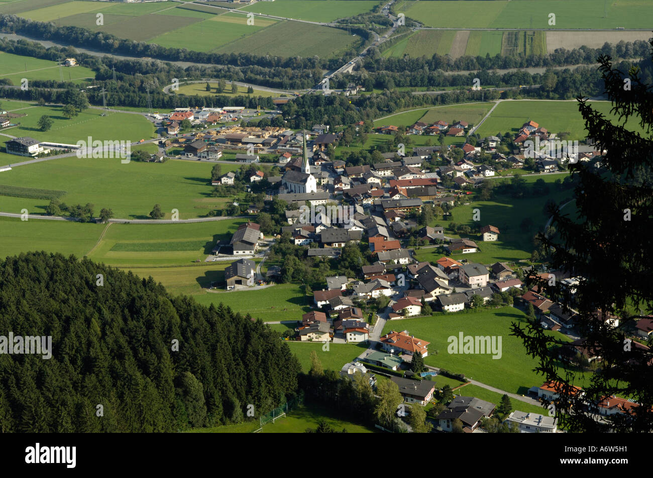 view at the village in a valley Stock Photo - Alamy