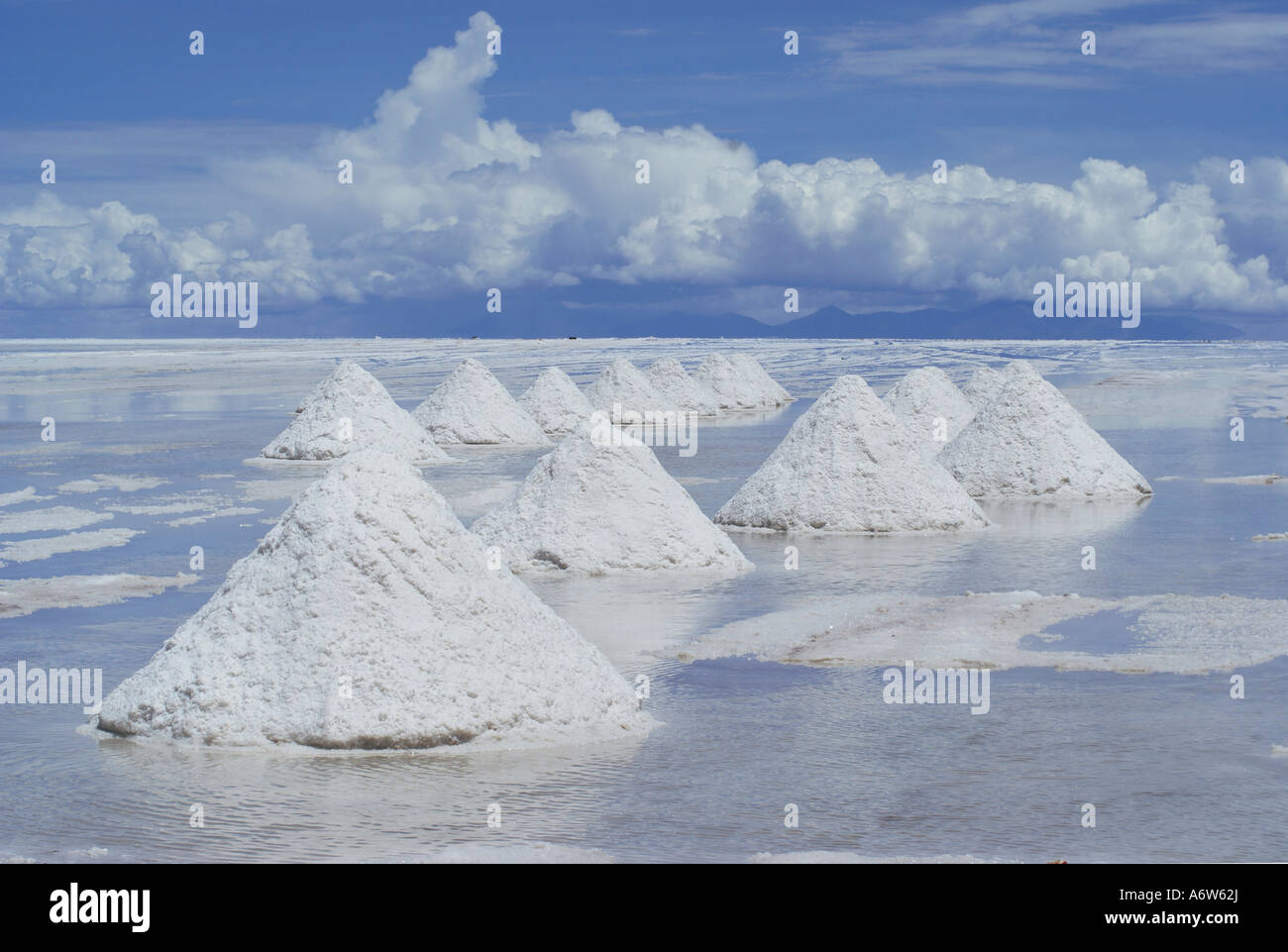 Salt pyramides - salt excavation in Salar de Uyuni, Bolivia Stock Photo