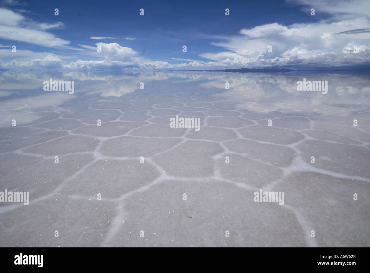 Pentagones on the surface of the salt lake, Salar de Uyuni, Bolivia Stock Photo