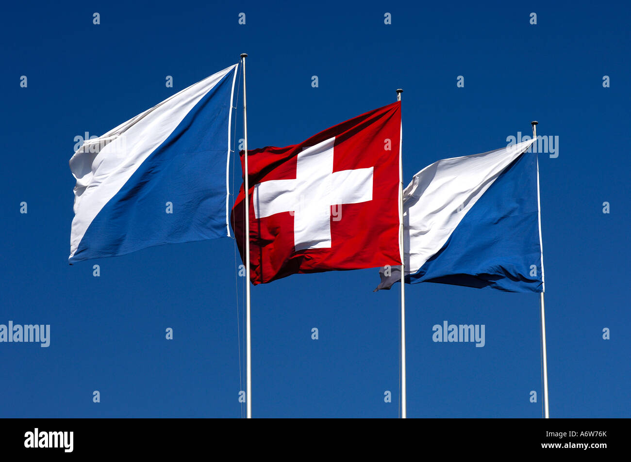 Flags of Switzerland and the Canton Zurich, Zurich, Switzerland Stock Photo