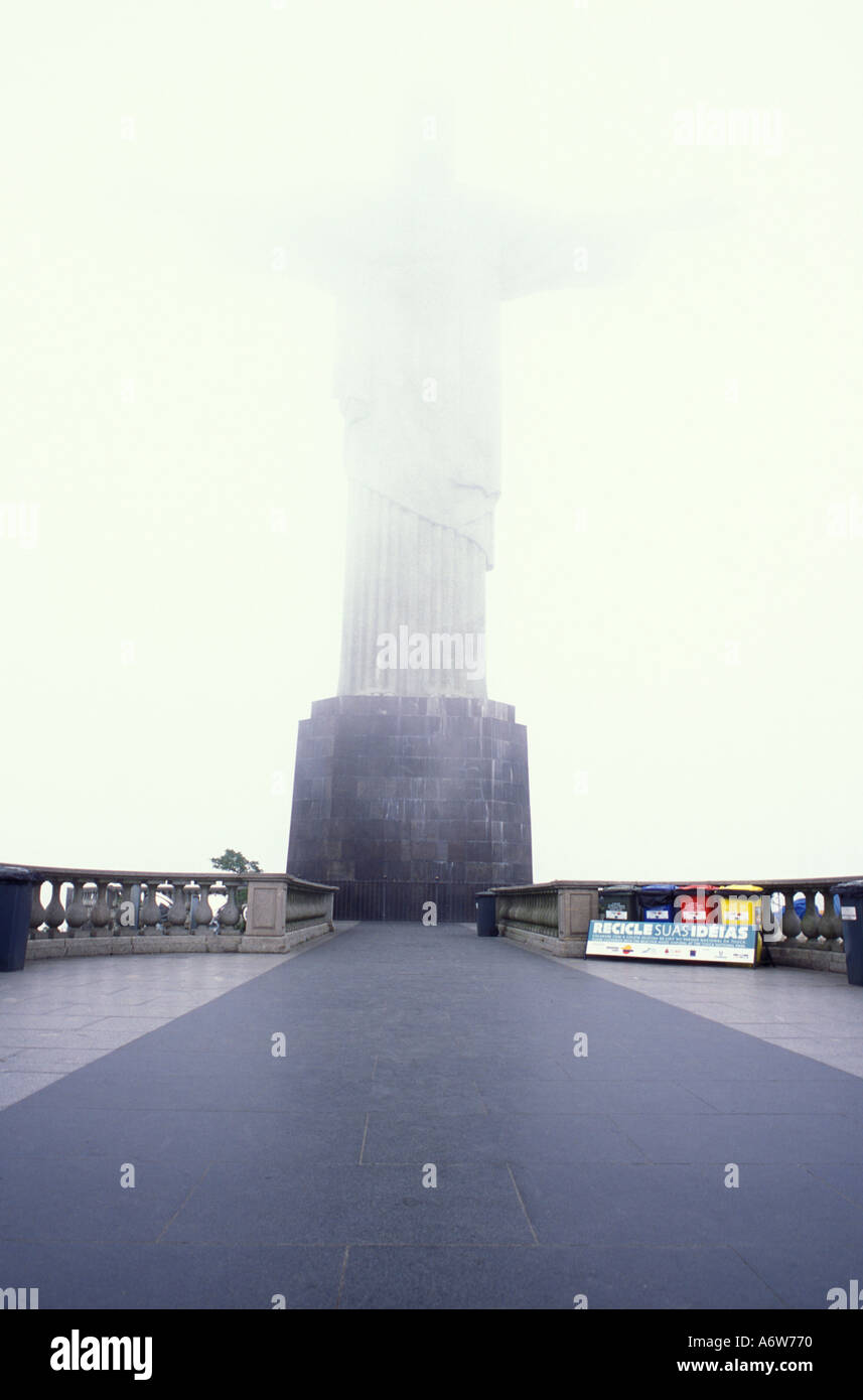 Dense fog heavy mist at Christ The Redeemer statue Rio de Janeiro ...