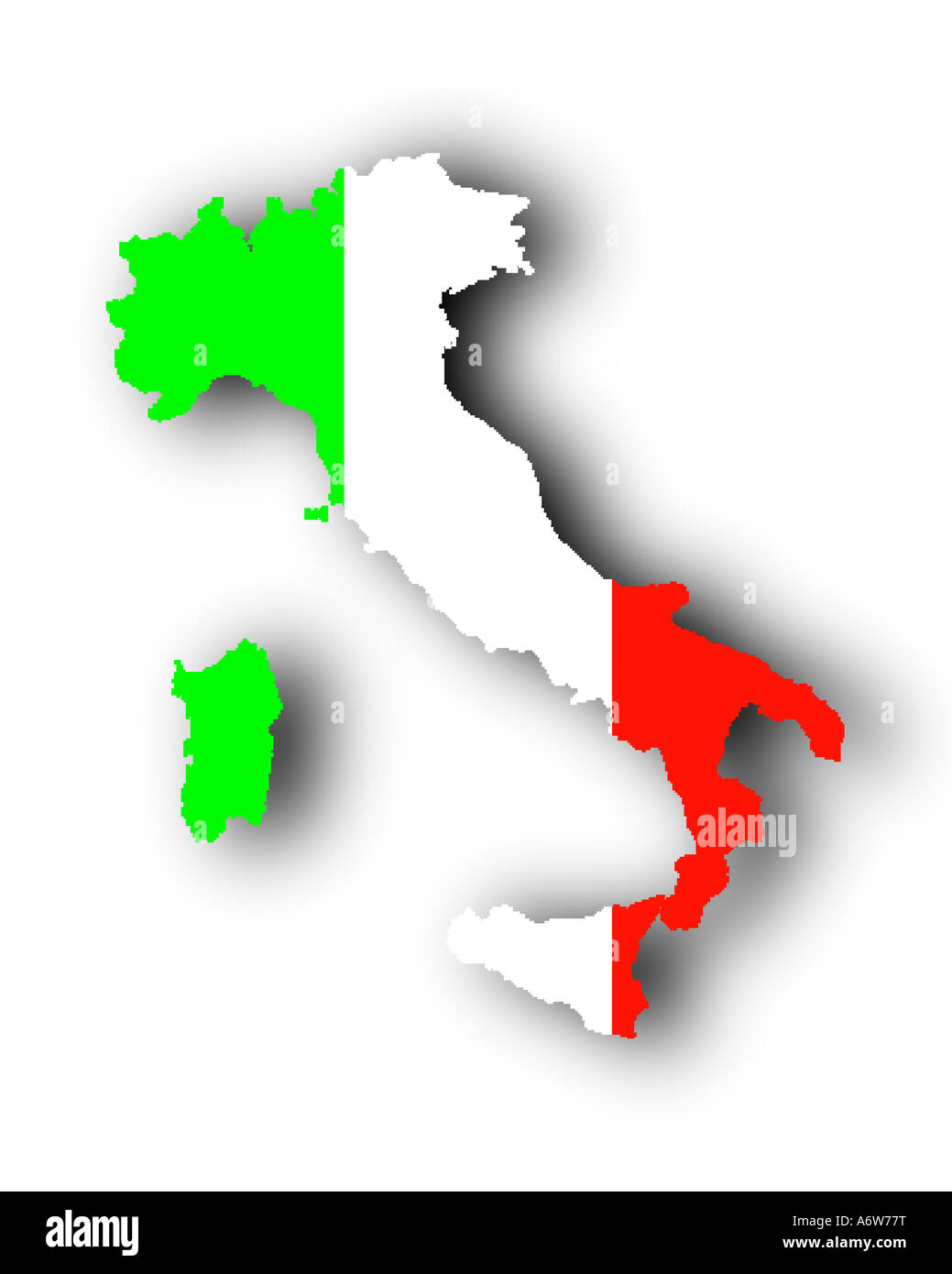 Flag of Italy Superimposed on a Map with drop shadow Illustration Stock Photo