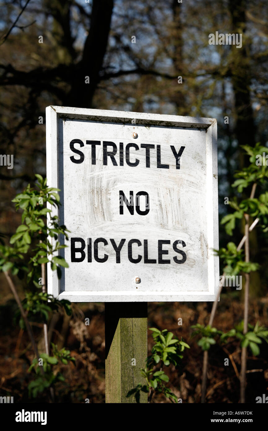 Strictly No Bicycles Sign in Woods Stock Photo