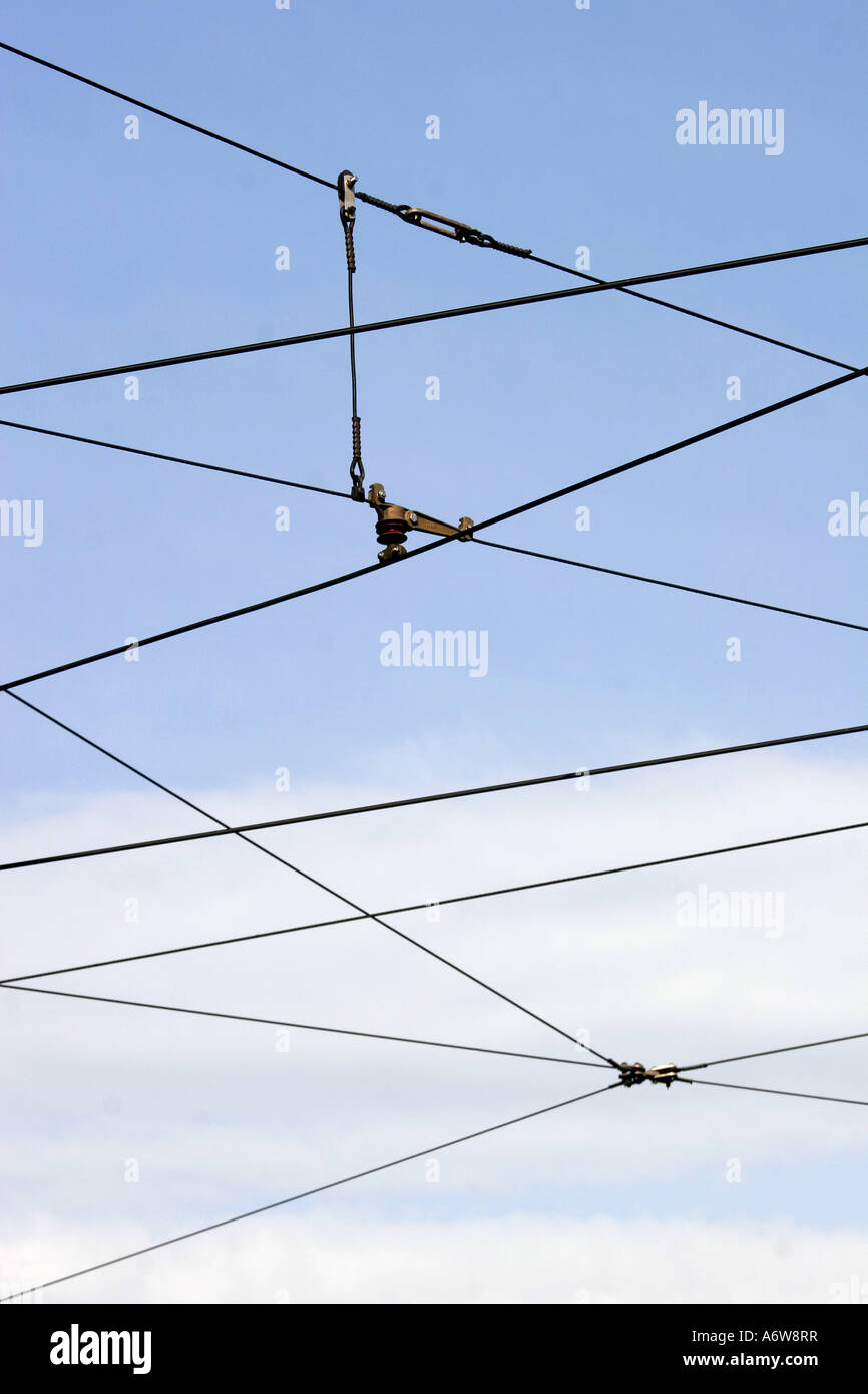 Trolley wires for cable cars Stock Photo Alamy