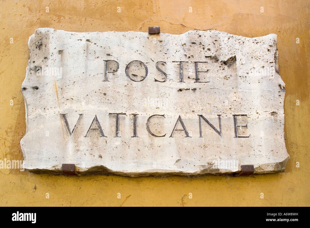 Stone tablet with the writing of the vatican post Stock Photo