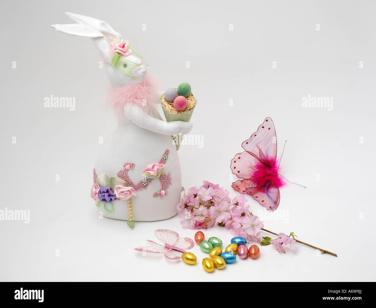 Easter Bunny with Easter Eggs Stock Photo - Alamy