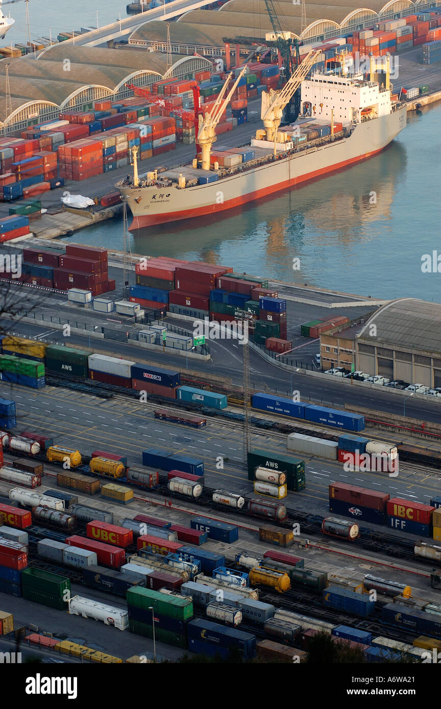 Spanish Container Ship container ship containers barcelona harbour Catalonia spain Stock Photo ...