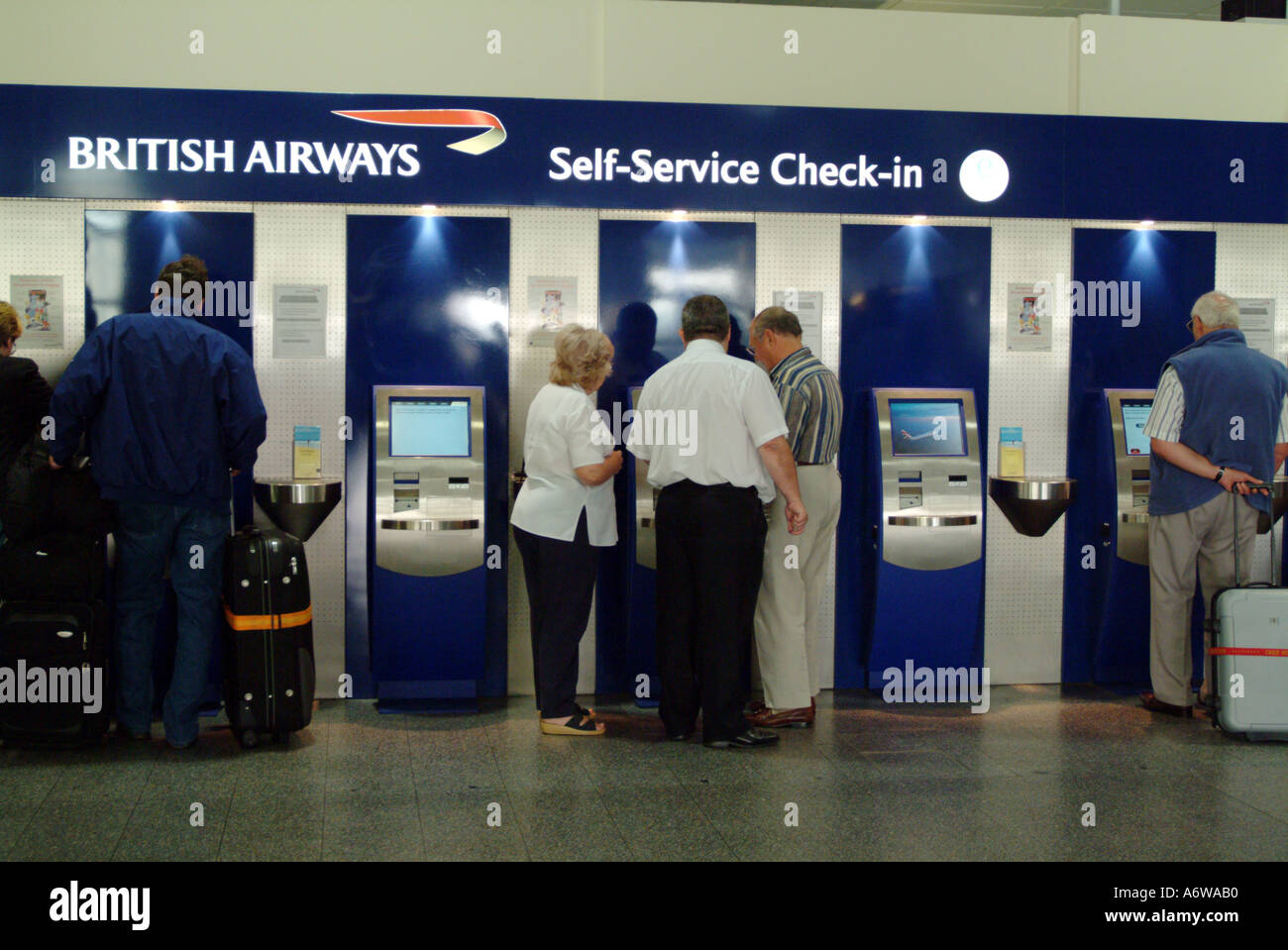 Gatwick Airport London England UK North Terminal Self Service Check in machines Stock Photo