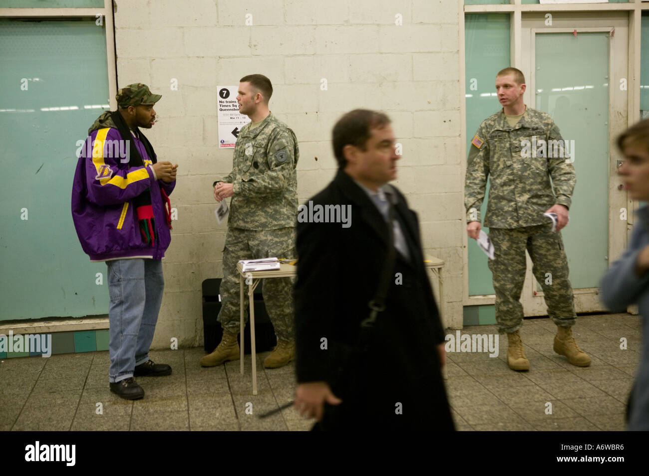 US Army Recruiters Man An Information Stand In The Times Square Subway 