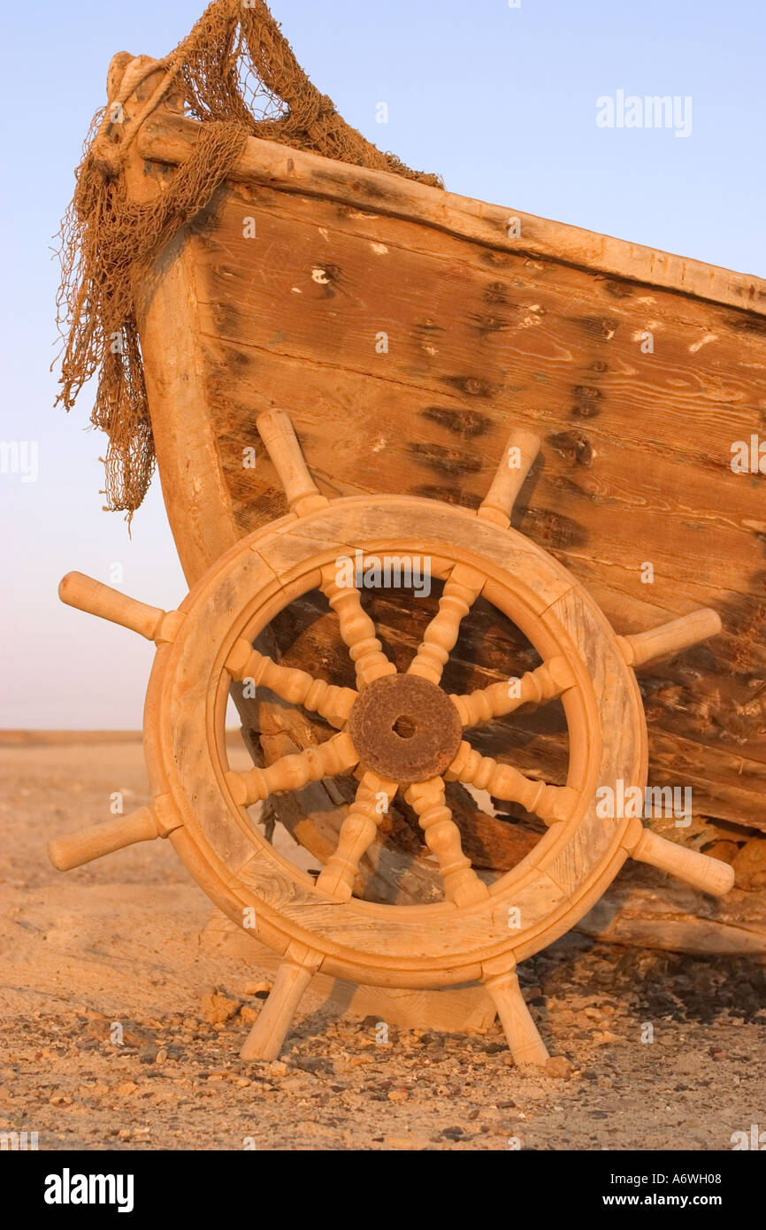 Ships Wheel by Abandoned Wooden Fishing Boat Red Sea Egypt Stock Photo ...