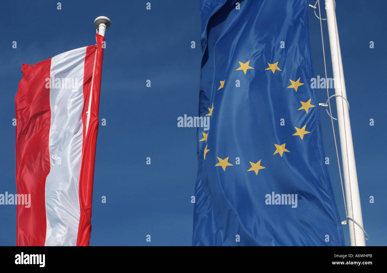 flag of the European Union and of Austria Stock Photo
