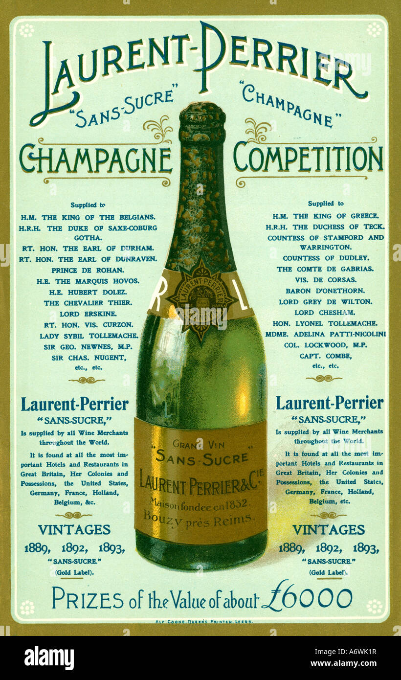 Laurent Perrier Champagne 1900 Splendid advert for the French champagne supplied to just about everybody it seems Stock Photo