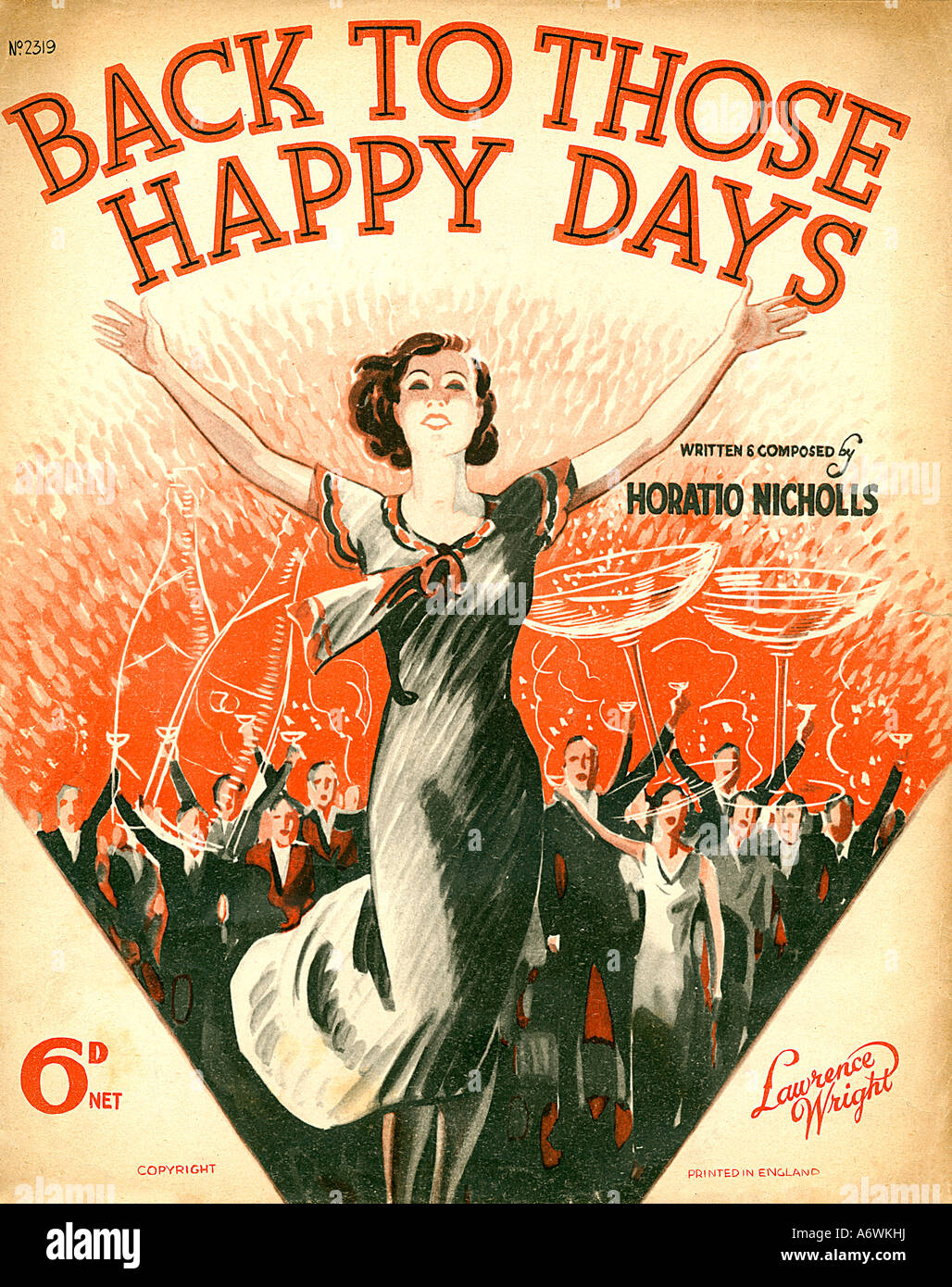 Back To Those Happy Days 1935 song sheet cover for Horatio Nicholls composition about better times returned Stock Photo