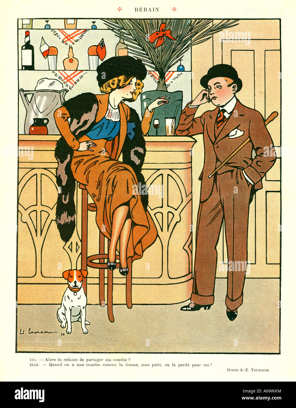 Dedain disdain indeed as the puts down a proposition from the man at the bar in this 1910 French cartoon Stock Photo