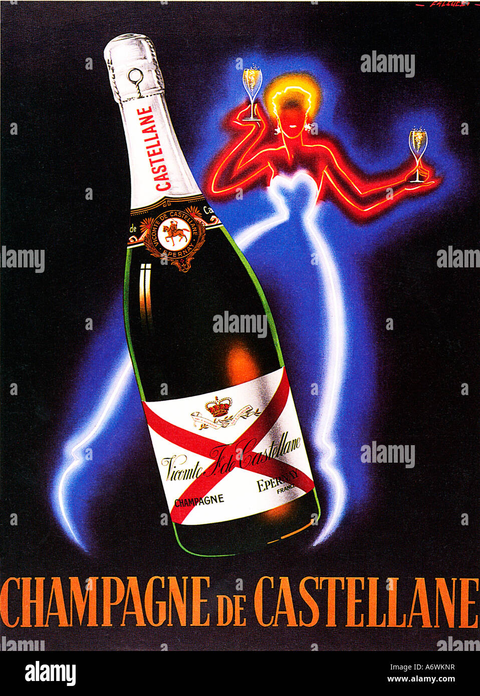 Champagne de Castellane strikingly electric poster from 1936 for the Champagne house in Epernay Stock Photo