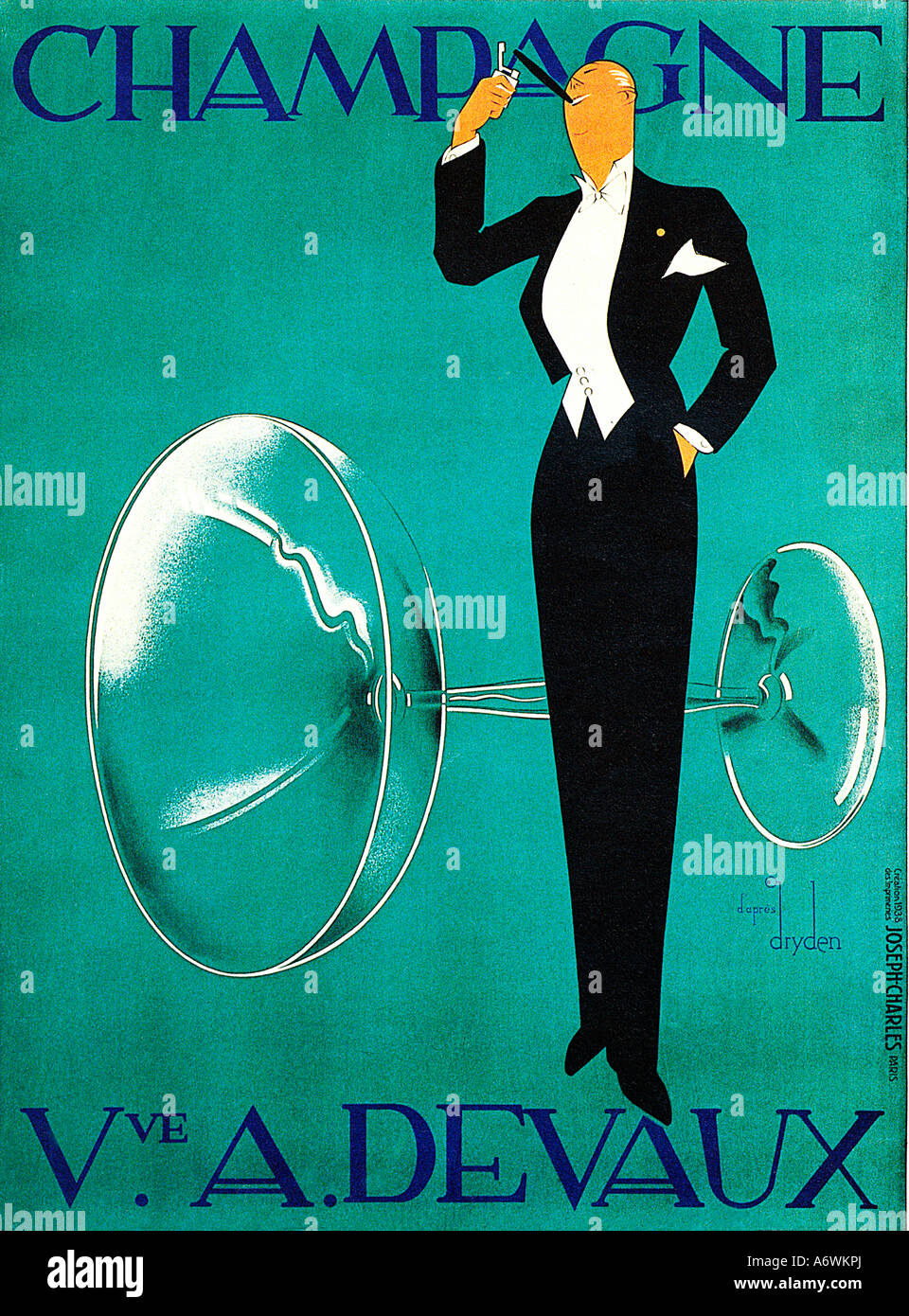 Champagne Devaux the famous 1930s Art Deco poster for the French house by Ernst Dryden Stock Photo