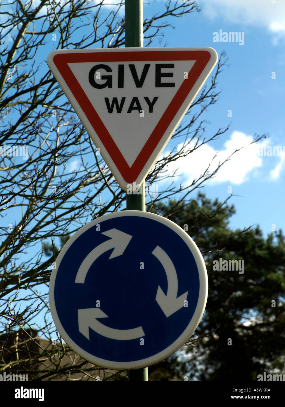 Roundabout Sign and Giveway Sign Stock Photo Alamy