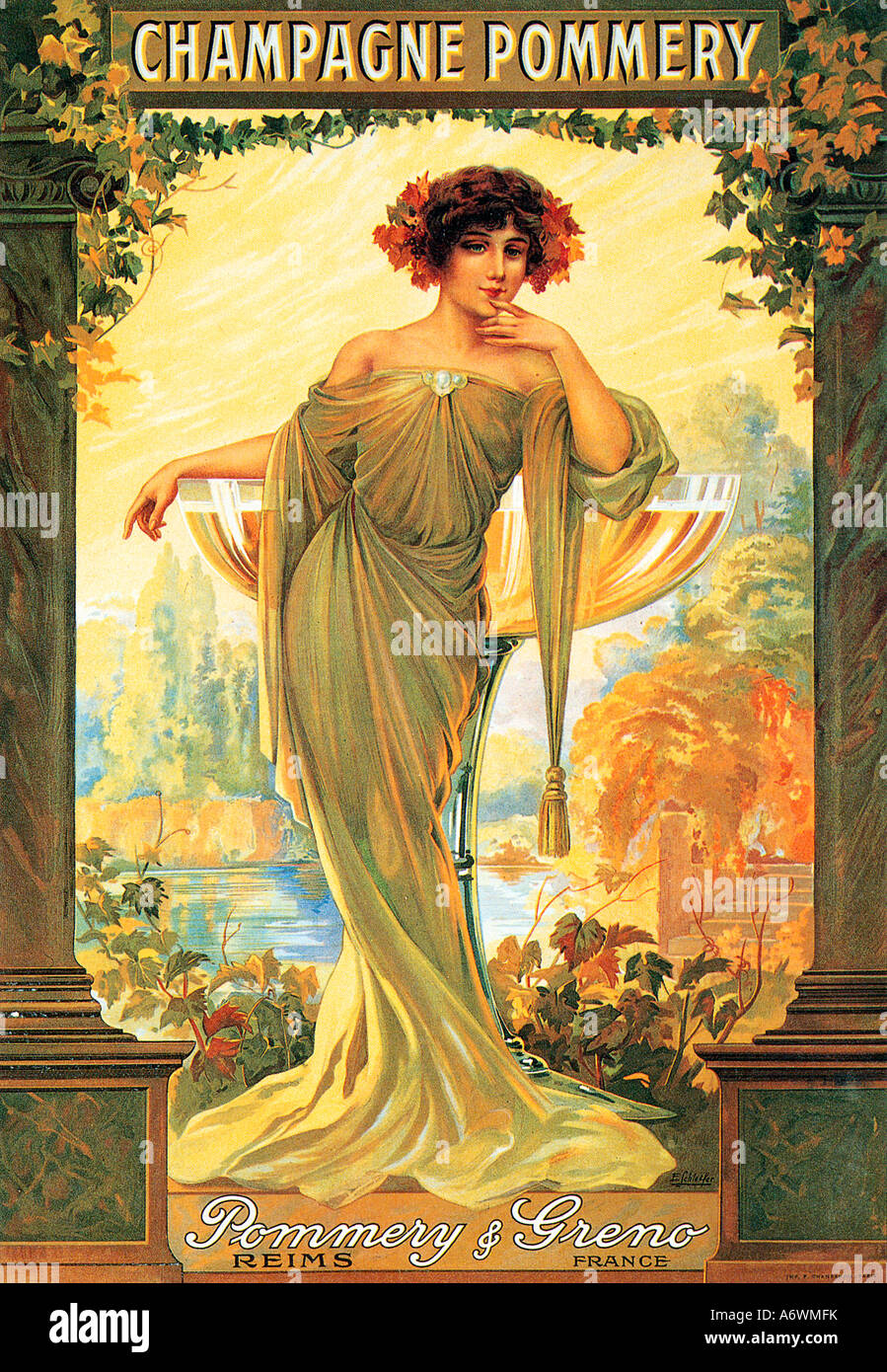 Champagne Pommery 1902 Beautiful Art Nouveau poster for the French house Pommery Greno in Reims Stock Photo