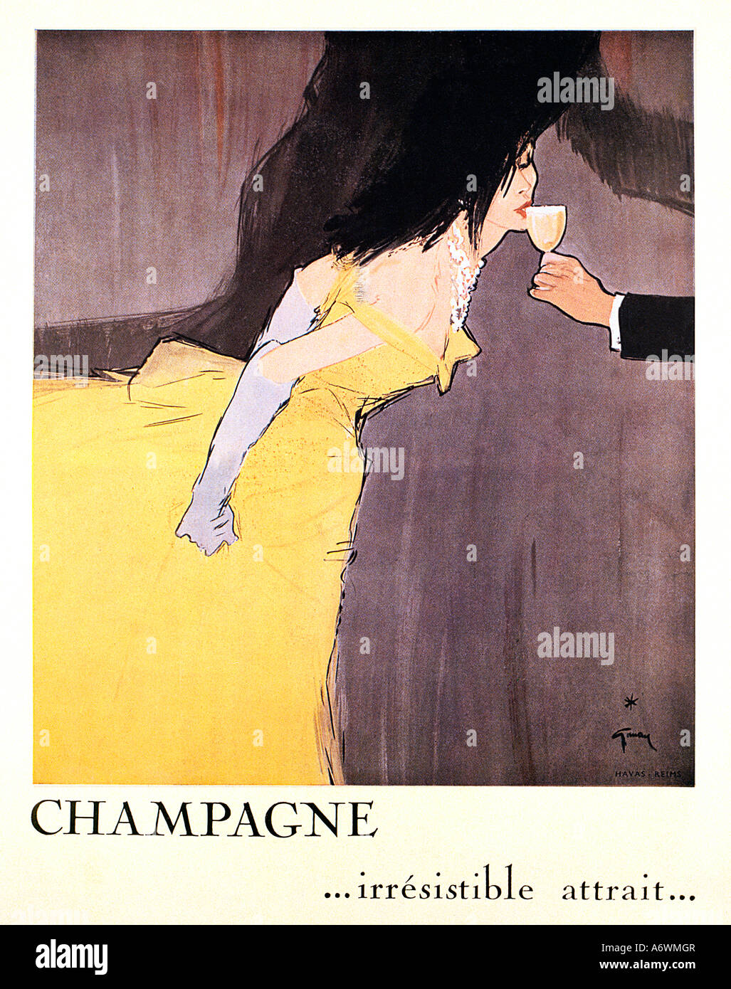 Champagne Irresistable Attrait 1940s French poster makes champagne irresistably attractive Stock Photo
