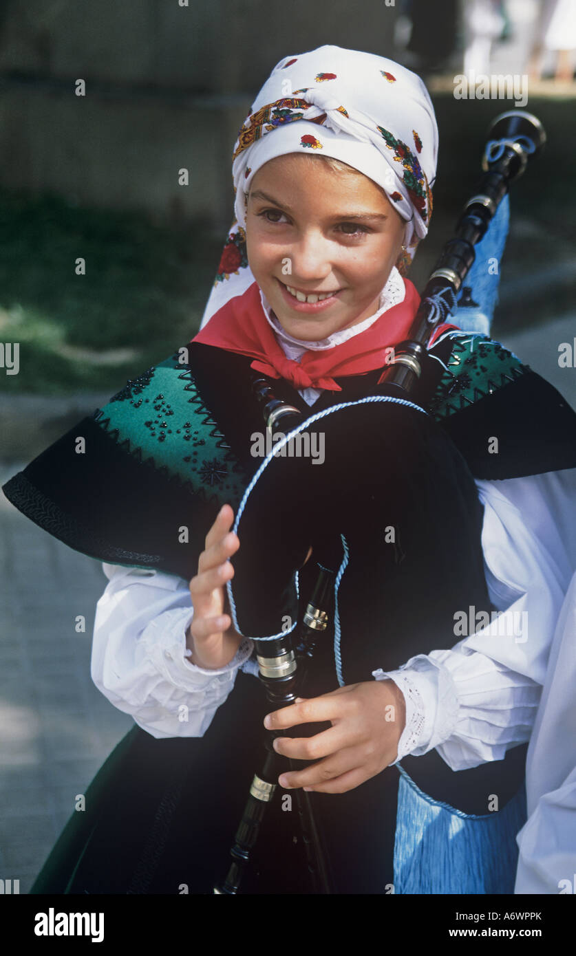 Galicia, Spain, Traditional dress, Bagpipes Celtic music. Stock Photo