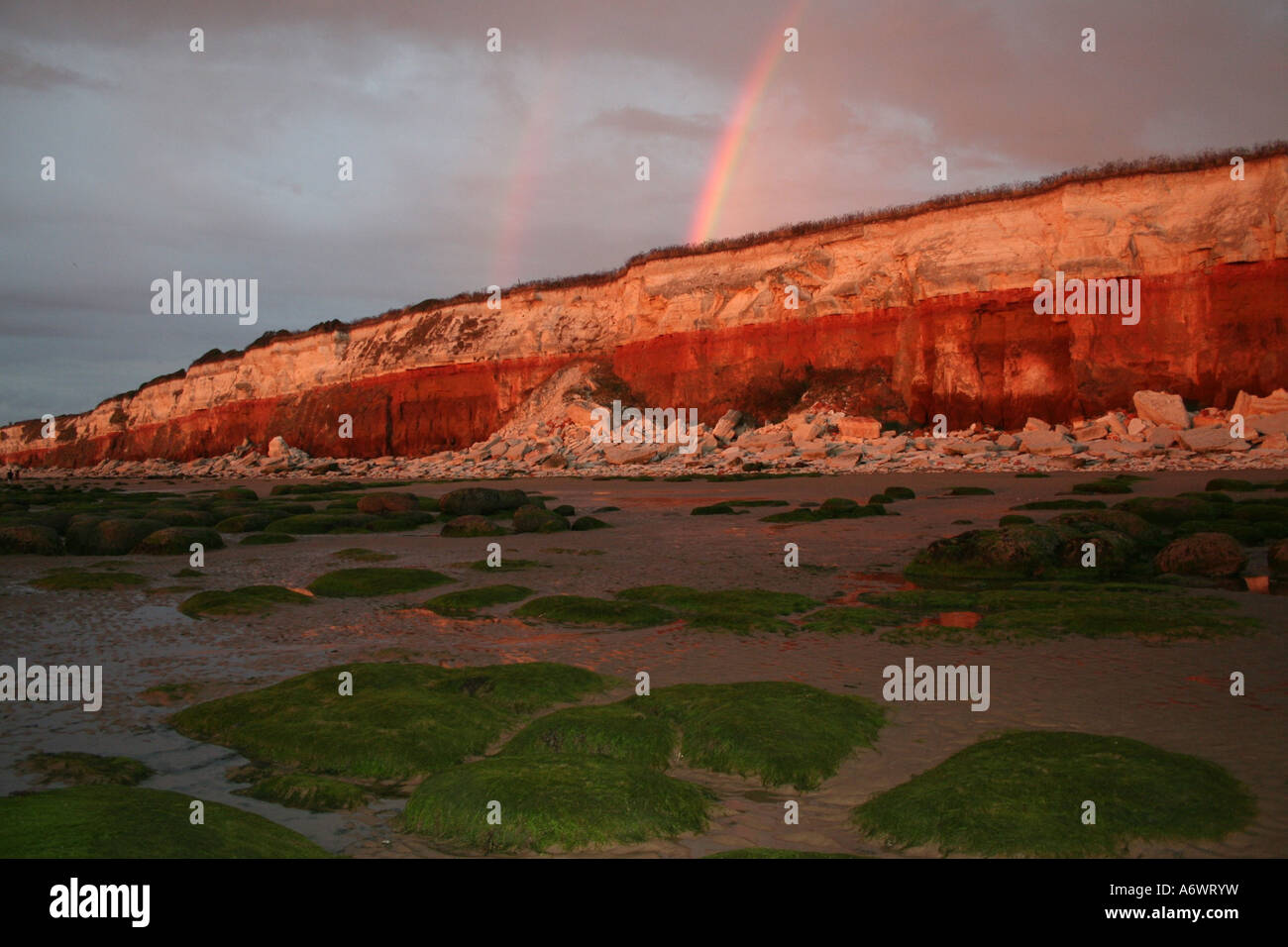 Hunstanton beach, summertime late afternoon light with double rainbow