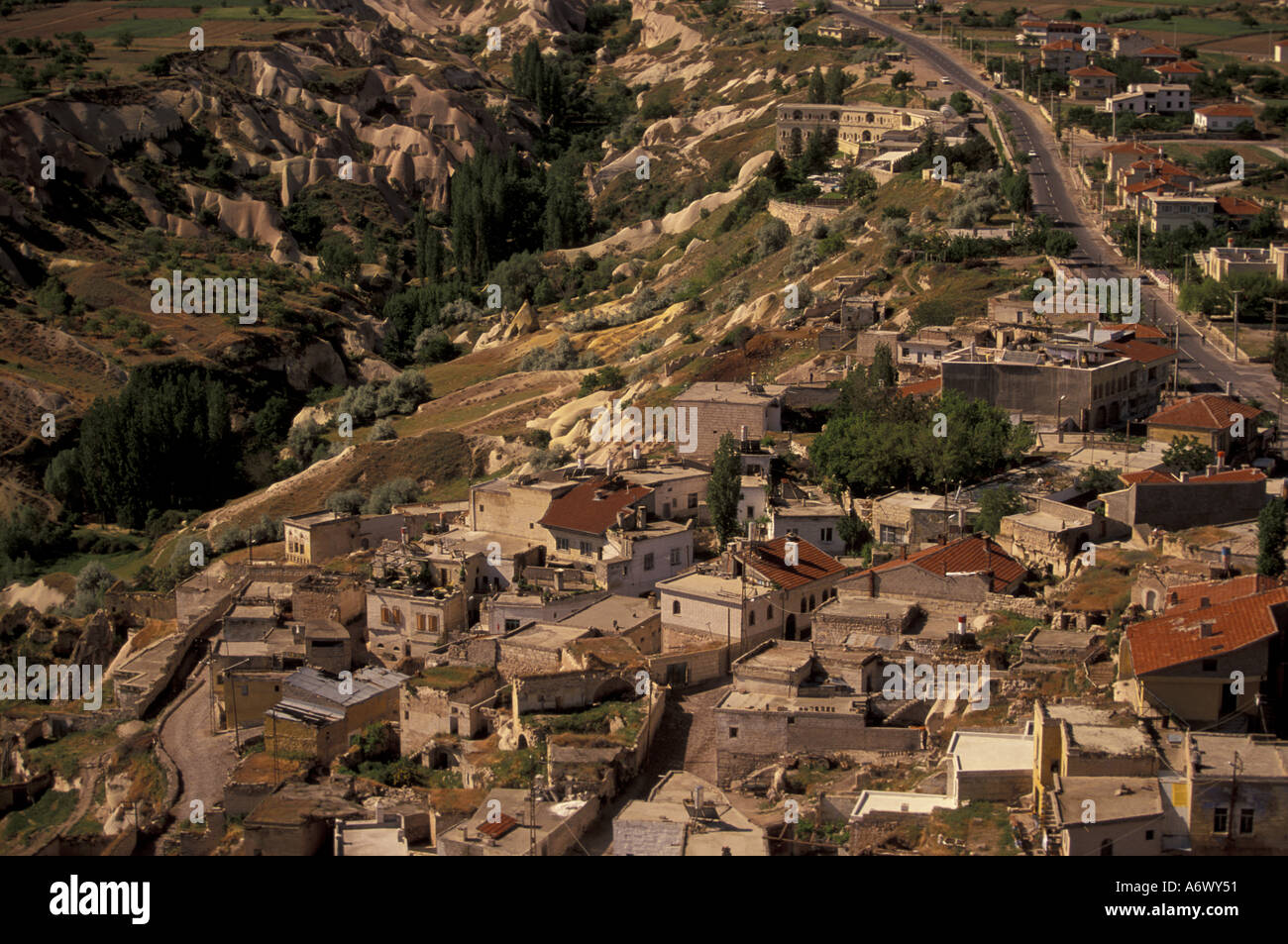 Turkey, Cappadocia, Uchisar View of Cone Tufa Town from the Kale ...