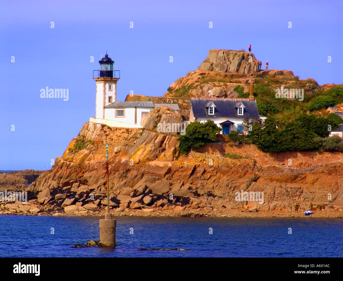 france brittany finistere carantec pointe de pen all lann pen al lann point lighthouse Stock Photo