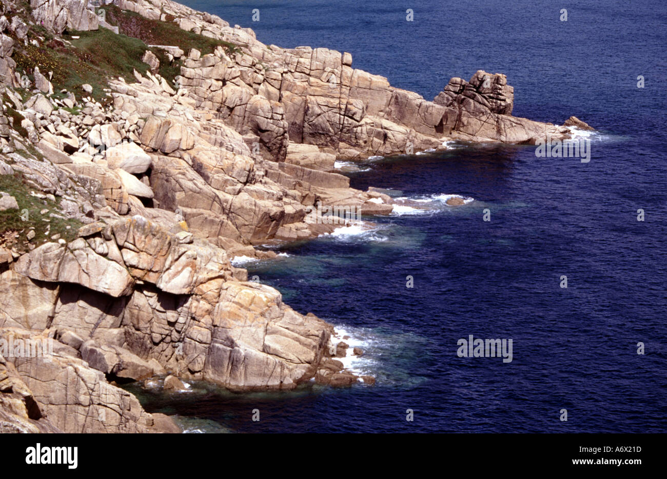 Porthcurno rocks and sea Cornwall UK Stock Photo - Alamy