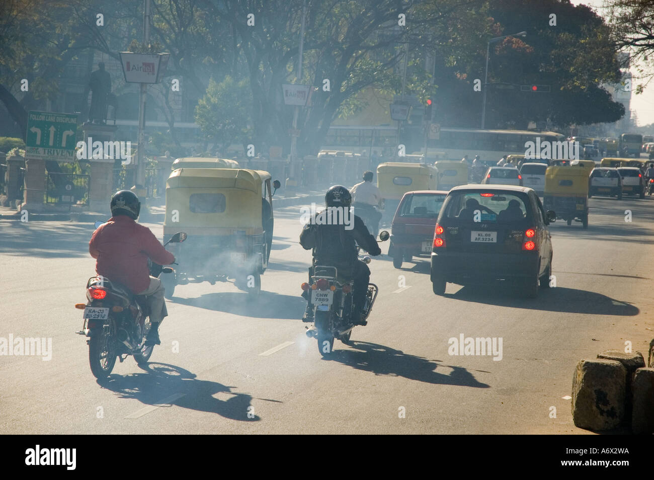 Air pollution in Bangalore India from vehicle exhaust fumes Stock Photo