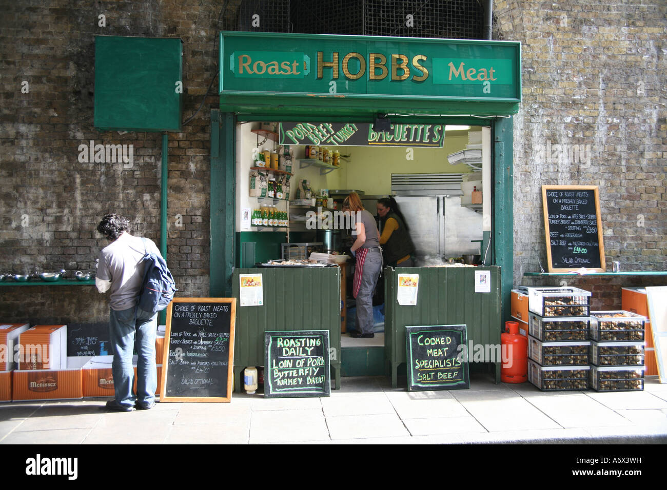 Roast meat take away shop in Borough Market London Stock Photo