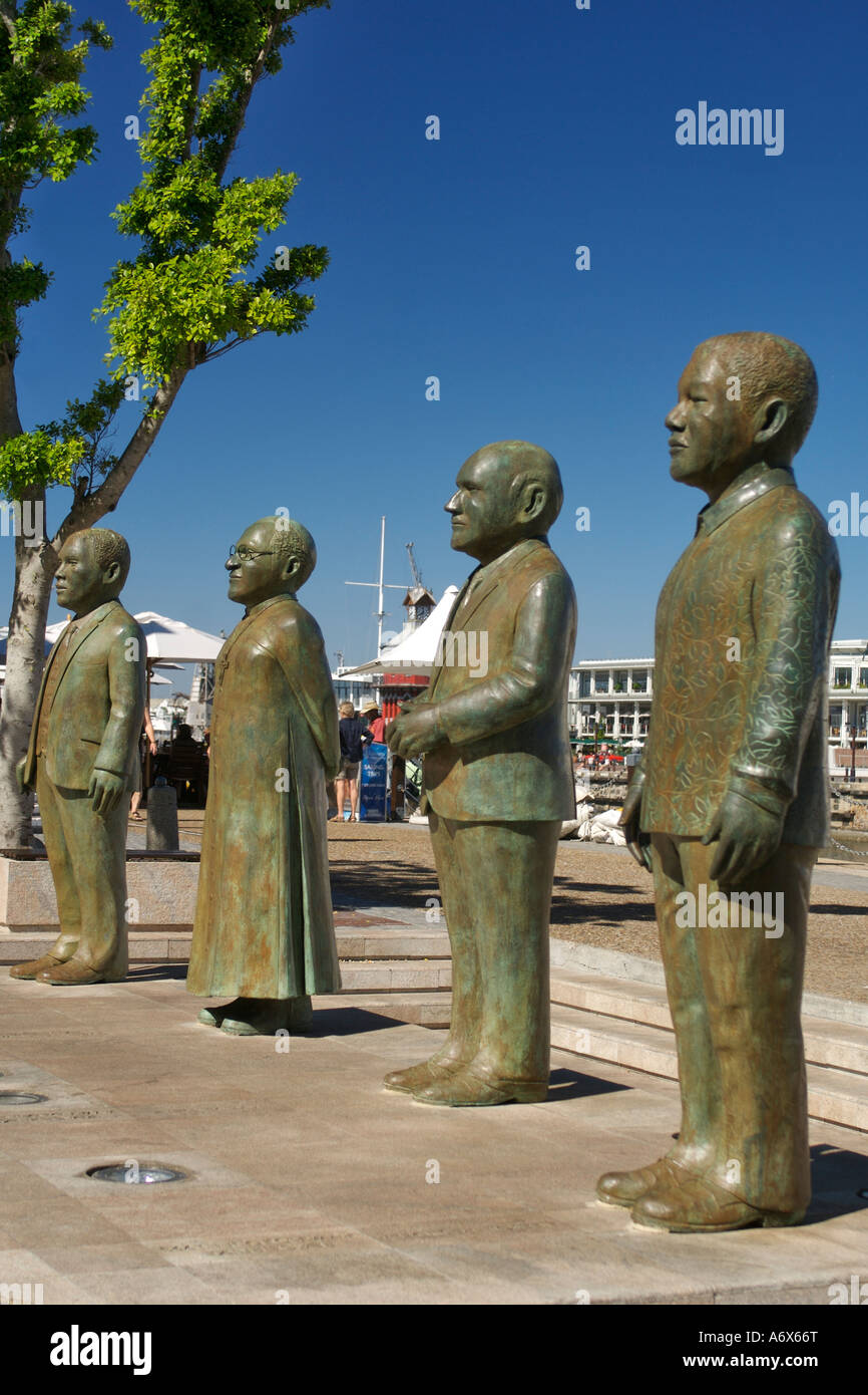 Statues of South Africa's four Nobel Peace prize laureates in the waterfront in Cape Town, South Africa. Stock Photo